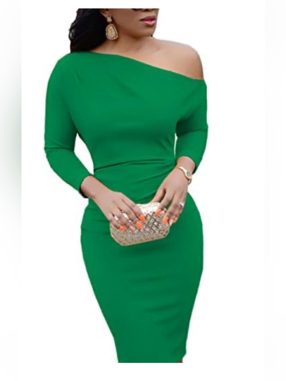 One-Shoulder Emerald Bodycon Dress - Sleek Evening Style